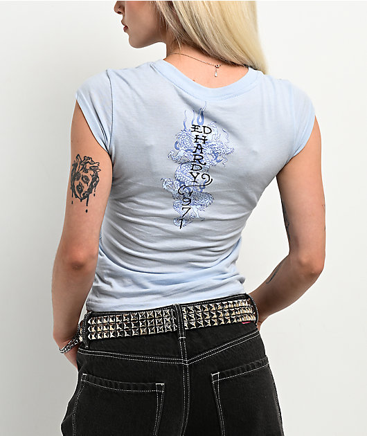 Ed Hardy Flame Dragon Light Blue T-Shirt
