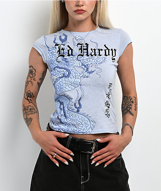 Ed Hardy Flame Dragon Light Blue T-Shirt