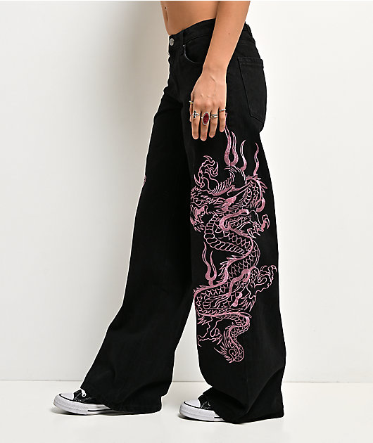 Ed Hardy Flame Dragons Black Baggy Jeans