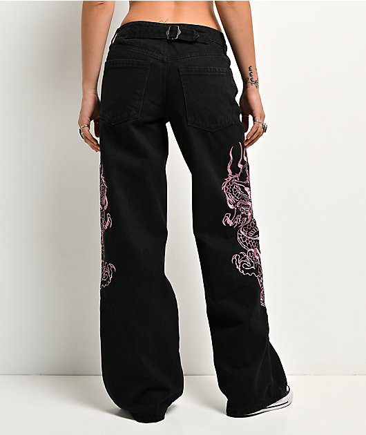 Ed Hardy Flame Dragons Black Baggy Jeans