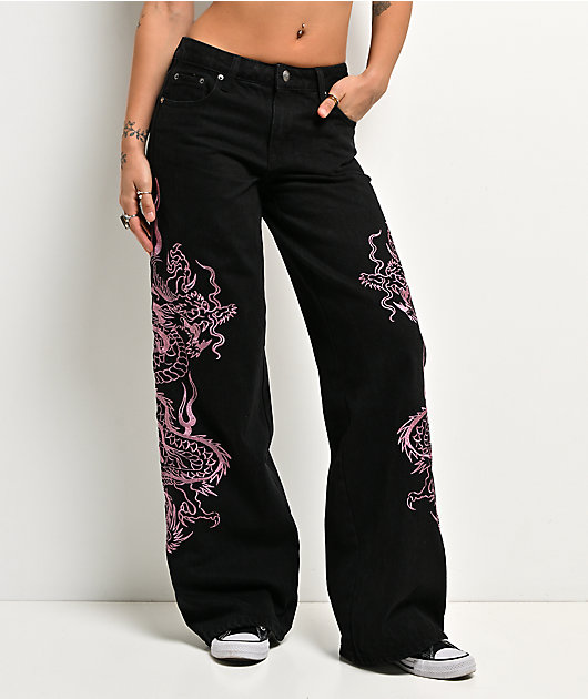Ed Hardy Flame Dragons Black Baggy Jeans