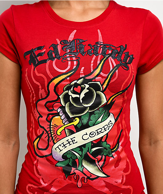 Ed Hardy Flame Rose Red T-Shirt
