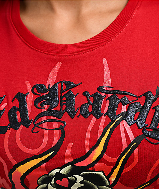 Ed Hardy Flame Rose Red T-Shirt