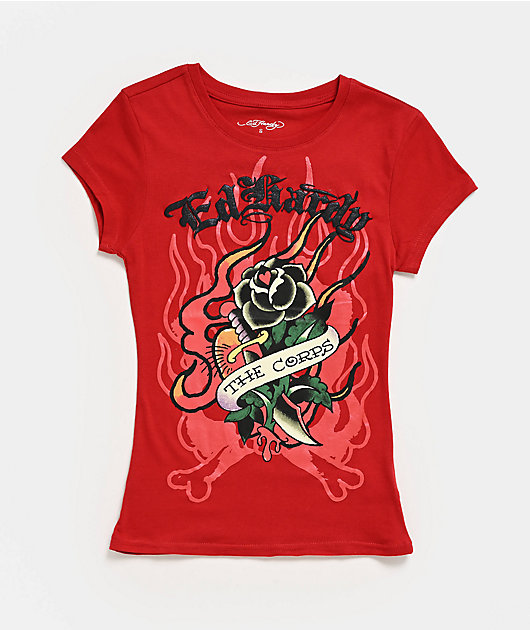 Ed Hardy Flame Rose Red T-Shirt