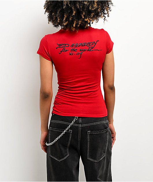 Ed Hardy Flame Rose Red T-Shirt