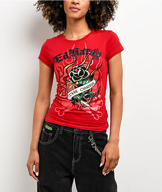 Ed Hardy Flame Rose Red T-Shirt
