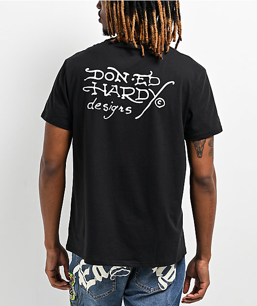 Ed Hardy Flame Skull Rhinestone Black T-Shirt | Zumiez