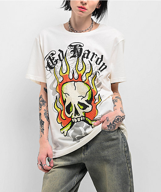 Ed Hardy Flame Skull White T-Shirt