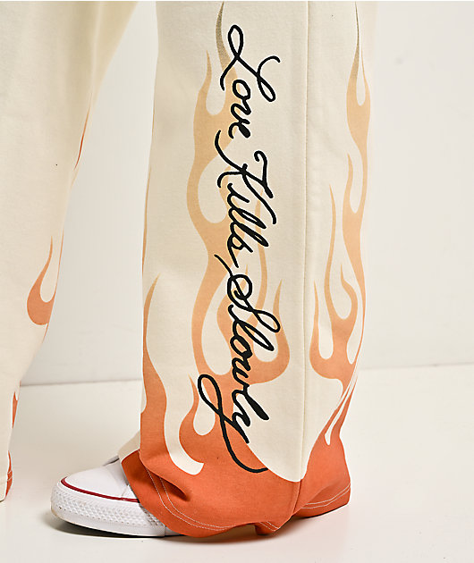 Ed Hardy Flames Cream Sweatpants