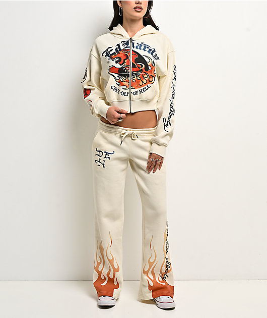 Ed Hardy Flames Cream Sweatpants