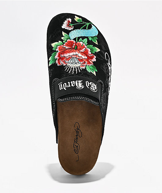 Ed Hardy Flower Diamond Black Mule Sandals