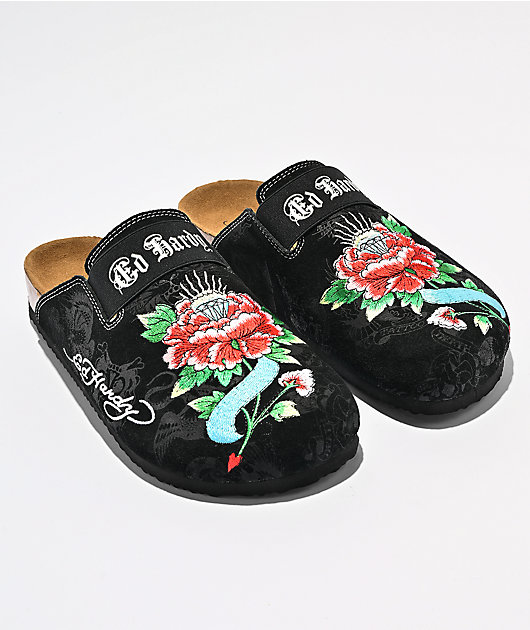 Ed Hardy Flower Diamond Black Mule Sandals