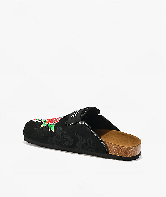 Ed Hardy Flower Diamond Black Mule Sandals
