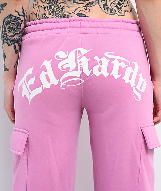 Ed Hardy Flower Skull Pink Cargo Sweatpants