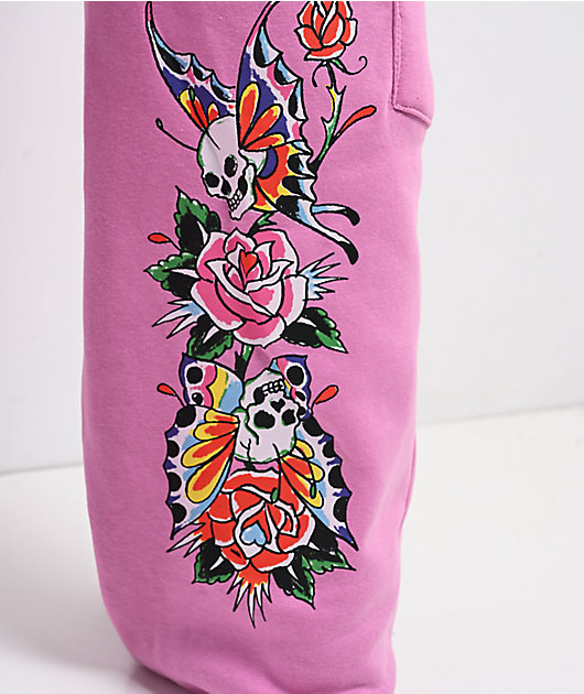 Ed Hardy Flower Skull Pink Cargo Sweatpants