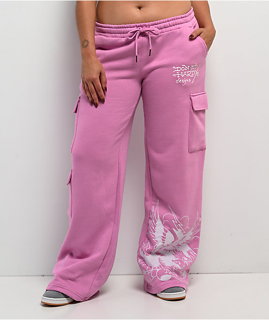 Ed Hardy Flower Skull Pink Cargo Sweatpants | Zumiez