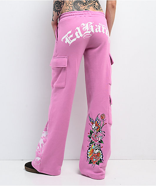 Ed Hardy Flower Skull Pink Cargo Sweatpants | Zumiez