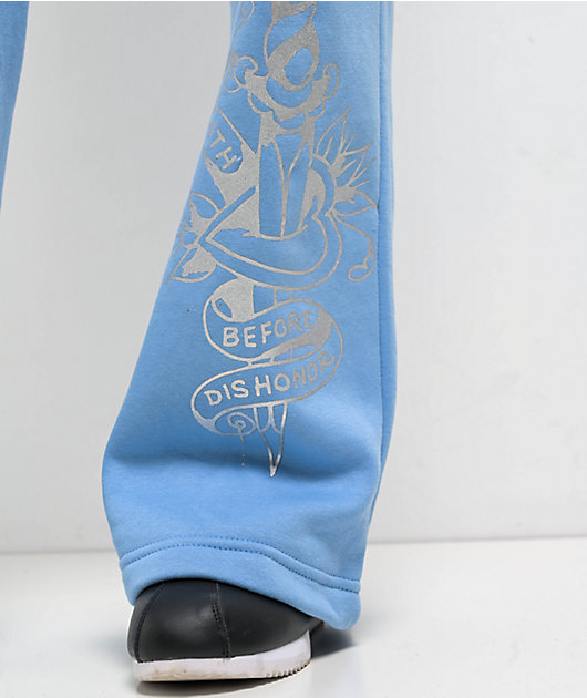Ed Hardy Flower Skulls Powder Blue Sweatpants | Zumiez