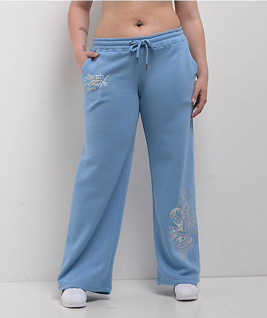 Ed Hardy Flower Skulls Powder Blue Sweatpants