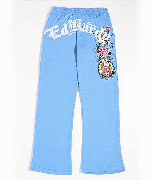 Ed Hardy Flower Skulls Powder Blue Sweatpants Zumiez