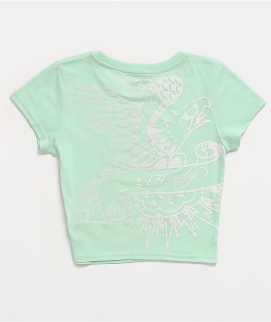 Ed Hardy Geisha Blue Crop T-Shirt