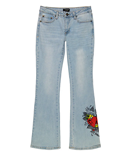 Ed Hardy Heart Light Tint Low Rise Bootcut Jeans