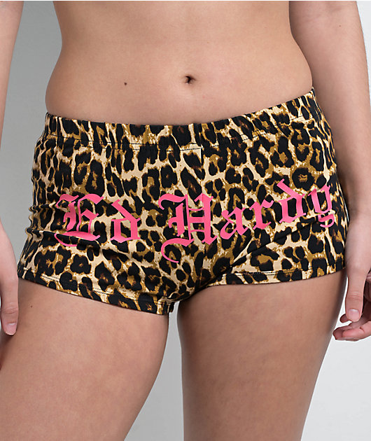 Ed Hardy Heart Wings Leopard Print Lounge Shorts