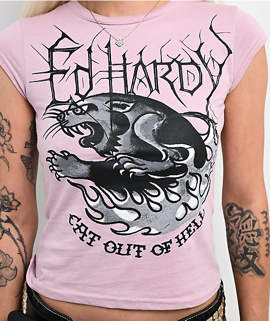 Ed Hardy Hell Cat Dusty Rose T-Shirt