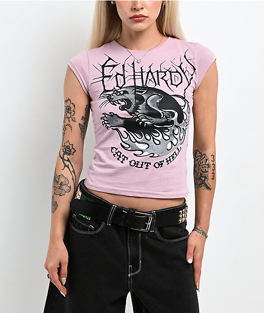 Ed Hardy Hell Cat Dusty Rose T-Shirt