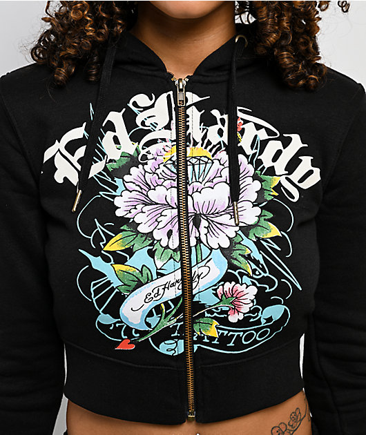 Ed Hardy Ice Flower Sunfade Black Zip Hoodie | Zumiez