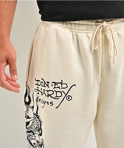 Ed Hardy Japan Dragon Ivory & Black Sweatpants