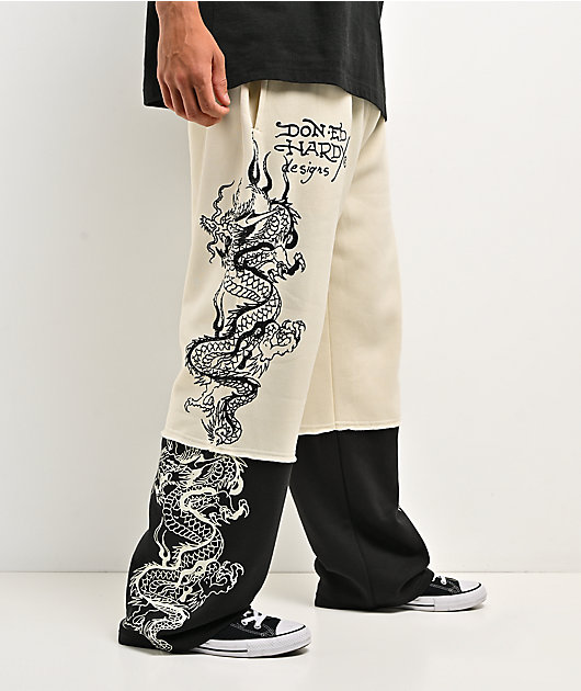 Ed Hardy Japan Dragon Ivory & Black Sweatpants