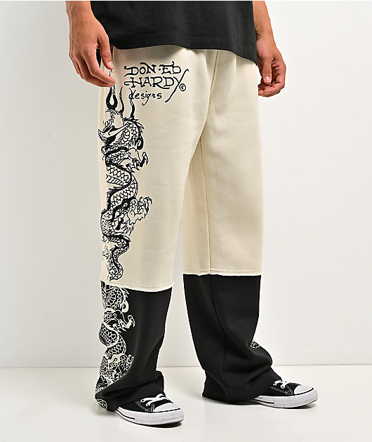 Ed Hardy Japan Dragon Ivory & Black Sweatpants