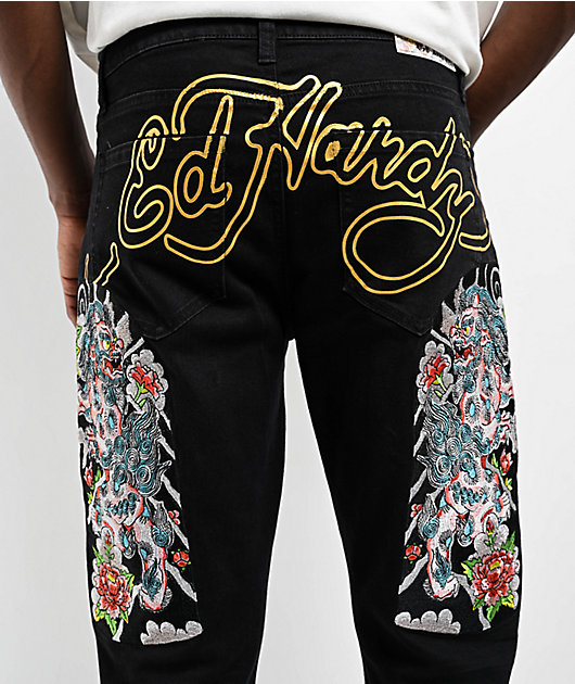 エド　ハーディー ストレートデニム Ed Hardy Japan Lion Slim Straight Black Denim Jeans | Zumiez