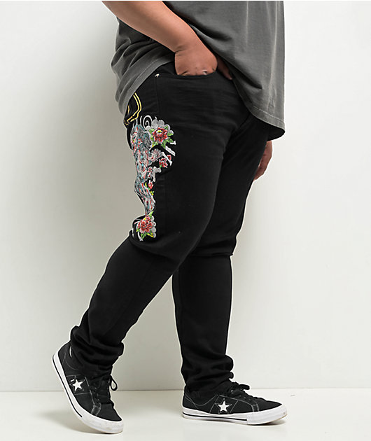 Ed Hardy Japan Lion Slim Straight Black Denim Jeans