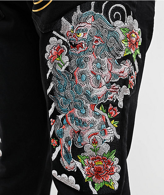 Ed Hardy Japan Lion Straight Leg Black Jeans