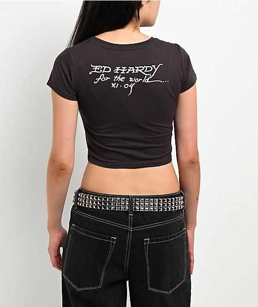 Ed Hardy LKS Heart Espresso Crop T-Shirt
