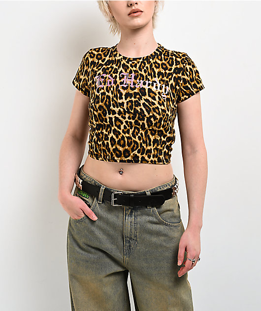 Ed Hardy LKS Pink Skull Leopard Crop T-Shirt