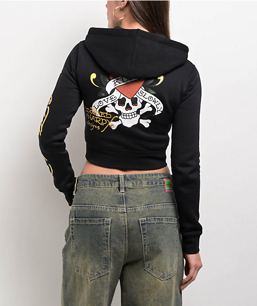 Ed Hardy LKS Skull Black Crop Zip Hoodie
