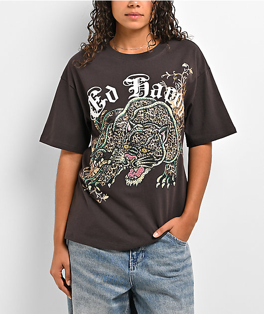 Ed Hardy Leopard Panther Espresso Brown T-Shirt