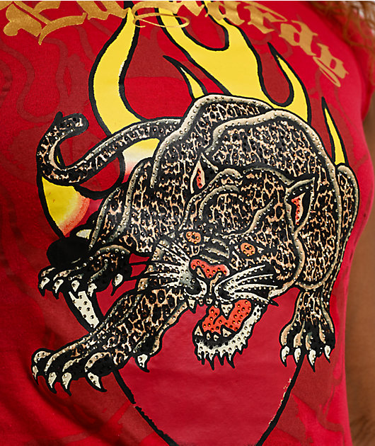 Ed Hardy Leopard Rhinestone Cherry Crop T-Shirt