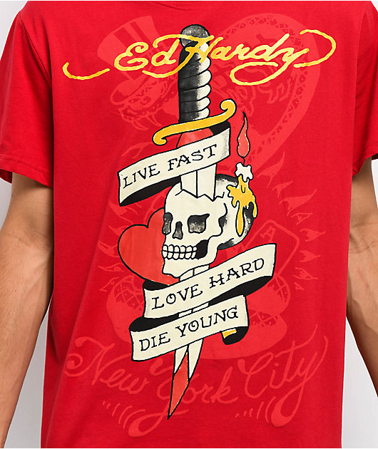 Ed Hardy Live Fast Red T-Shirt