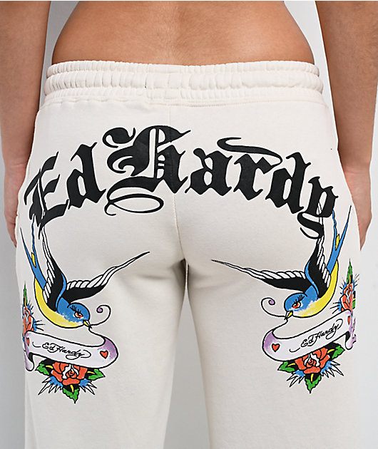 Ed Hardy Love Kills Slowly Birds Ivory Sweatpants