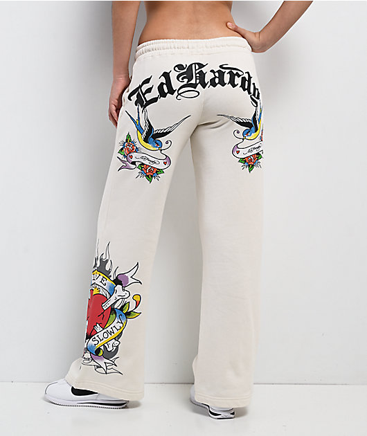 Ed Hardy Love Kills Slowly Birds Ivory Sweatpants