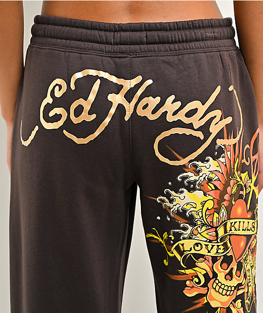 Ed Hardy Love Kills Slowly Espresso Brown Sweatpants