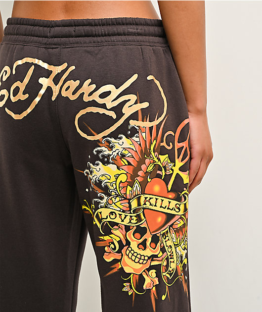 Ed Hardy Love Kills Slowly Espresso Brown Sweatpants