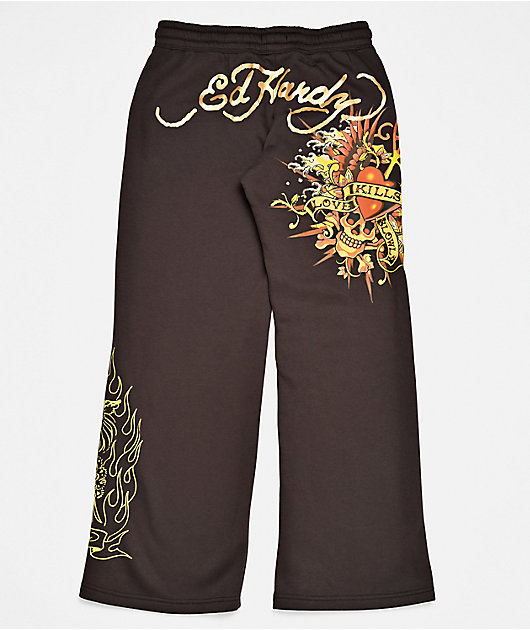 Ed Hardy Love Kills Slowly Espresso Brown Sweatpants