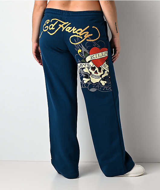Ed Hardy エドハーディー デニムパンツLove Kills Slowly Ed Hardy Love Kills Slowly Sapphire Blue Wide Leg Sweatpants | Zumiez