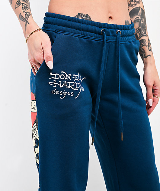 Ed Hardy Love Kills Slowly Sapphire Blue Wide Leg Sweatpants | Zumiez