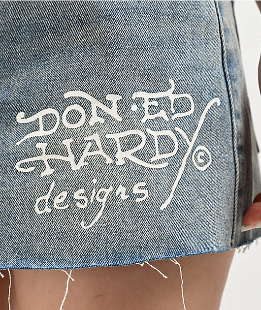 Ed Hardy Love Kills Slowly Skull Denim Cutoff Mini Skirt | Zumiez